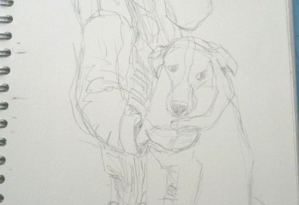 Skizze Herrchen mit Hund von greth-Art, Martina Witting-Greth