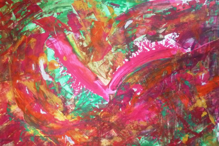 Bild grün-pink, Gouache auf Papier, 39,5 x 57,5 cm, by greth-Art Martina Witting-Greth