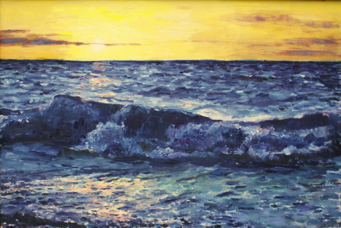 Bild Sonnenuntergang in Dazendorf, Öl auf Hartfaserplatte, 46,5 x 49,5 cm, by greth-Art Martina Witting-Greth