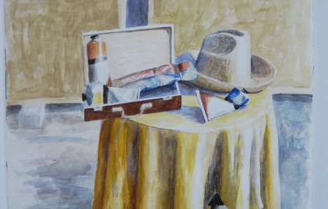 Bild Malutensilien mit Hut, Aquarell auf Papier, by greth-Art, Martina Witting-Greth