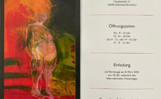 Flyer zur Ausstellung starke Frauen - starke Geschichten, Glienicker Künstlerstammtisch März bis Juni 2024