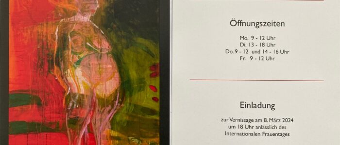 Flyer zur Ausstellung starke Frauen - starke Geschichten, Glienicker Künstlerstammtisch März bis Juni 2024